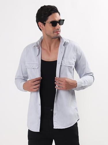 Image of Premium Men Plain Shirt Full Sleeve | Button Down Collar RFD Lightweight Fabric | Regular Fit Casual Wear Shirt with Double Pocket Design
