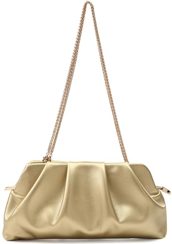 Image of Evening Bag for Women Ruched Clutch Purse Detachable Metal Chain Crossbody Bag