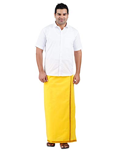 Image of PRAKASAM COTTON Welcro Pocket Dhoti | Jari Border Readymade Cotton Dhoti for Men