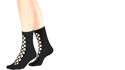 Free People Womens Bonjour Cut-Out Knit Crew Socks Black O/S