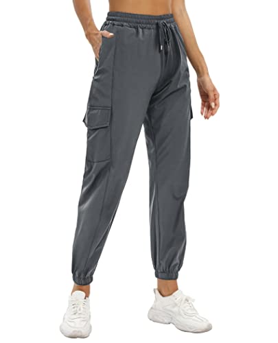 siliteelon Womens Cargo Joggers Lightweight Quick Dry Hiking Pants Athletic Workout Casual Outdoor Grey