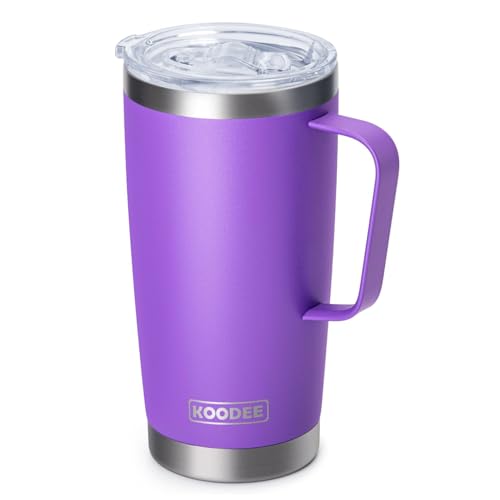 koodee Travel Coffee Mug with Lid, 20 oz Insulated Coffee Mug Stainless Steel Double Wall Camping Coffee Cup, Spill Proof (Purple)