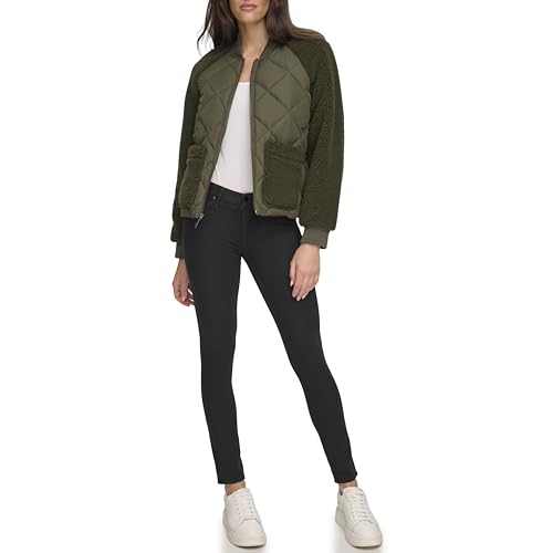 Andrew Marc Women's Mixed Sherpa Bomber Jacket