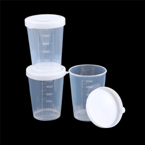 10 vasos medidores plásticos de 50 ml con tapa miniatura 2