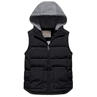 Pursky Big Girl's Lightweight Hooded Puffer Vest Kids Zip Up Sleeveless Jacket Packable Outerwear Gilet Black 8