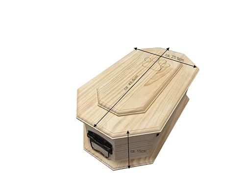 petbye Holz Haustiersarg achteckig Natur belassen – Größe L für kleine Haustiere – Tiersarg mit festem Metallverschluss – Premium-Sarg aus hochwertigem Holz