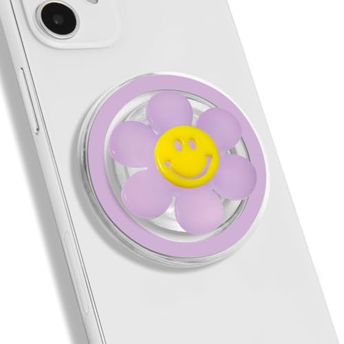 Poignée magnétique pliable interchangeable violette support téléphones tablettes motif smiley