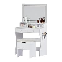 Amazon｜VECELO ドレッサー 化粧台 鏡台 スツール付き 幅80cm 三