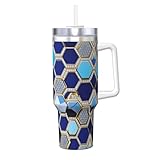 1,134.0 g Hexágonos azules y estampado de diamante Ice Bully con asa, portátil para bebidas frías y calientes, viajes, gimnasio, hogar y actividades al aire libre