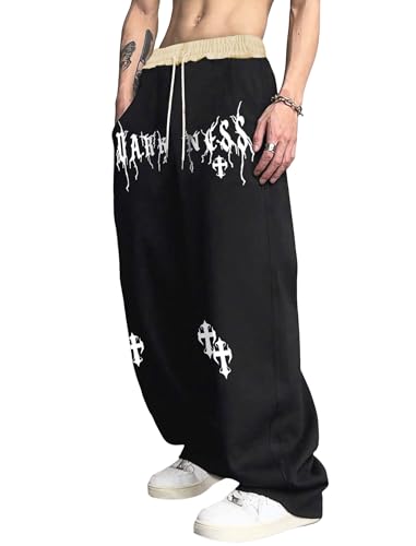 ZAFUL Mens Sweatpants Cross Letter Graphic Goth Pants Drawstring Casual Sweatpants for Men Unisex Streetwear