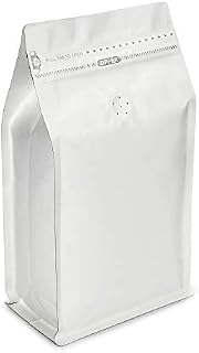 Kraft Paper Stand Up Cffee Bag/Flat Bottom Coffee Pouch with One Way Degassing Valve and Reusable Side Zipper(Pull Tab to Open) (White Kraft, 4oz, 0.25lb, 50 Pieces)
