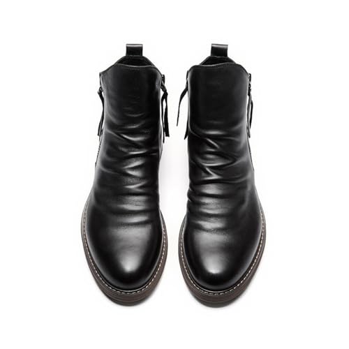 Men's Leather Ankle Boots Classic Side Double Zipper Low Heels Vintage Business Dress Oxford Boot Casual Men Leather Boots (Black,10.5)2