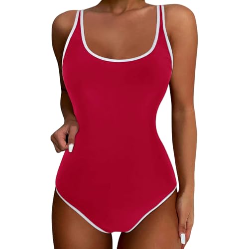 Generisch Traje de baño de una pieza para mujer, push up, cintura alta, traje de baño de entrenamiento, baño de control deportivo, traje de baño, rojo, XXL