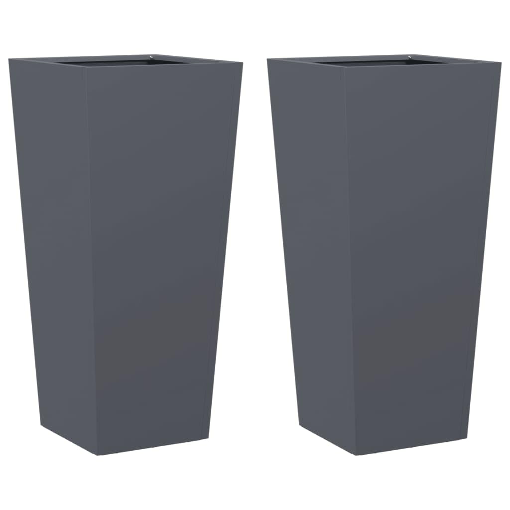 Jardinière anthracite en acier 35x35x75 cm design moderne pour balcon et terrasse | Lot de 2