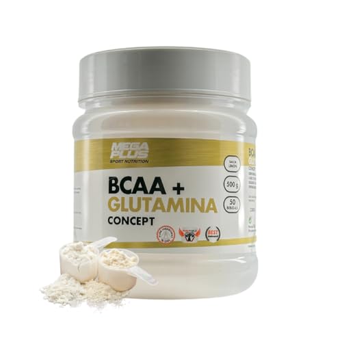 BCAA glutamina Concept, Mega Plus, 500 g, (142027) glutamina en polvo, entreno, batidos, Sin aspartamo, sin azúcar, sin gluten, sin lactosa, 4 sabores a elegir (Limón)