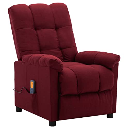 vidaXL Fauteuil de Massage Inclinable Electrique Fauteuil de Relaxation Meuble de Salon Bureau Appui-tête et Repose-Pied Réglables Bordeaux Tissu