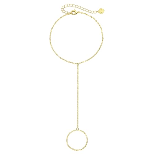 Hand Chain Bracelet 14k Gold Non-Tarnish Birthstone Finger Ring Bracelet for Women 6