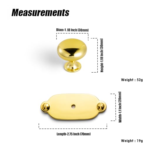 Image of Goo-Ki Gold Zinc Alloy Cabinet Knob with Backplate - Single Hole Center Cabinet Pull Hardware for Bedroom, Kitchen, 2 Pack(8611-G013)