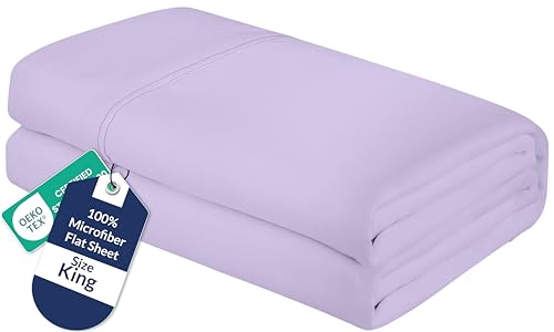 Image of Royale Linens King Flat Sheet - Ultra Soft Brushed 1800 Microfiber Flat Sheets Only - Wrinkle Free & Stain Resistant - Hotel Quality Top Sheet for Bed (King, Lavender)