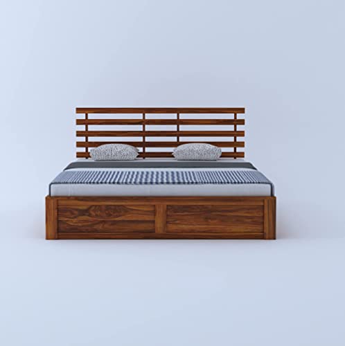 Image of Ganpati Arts Solid Sheesham Wood King Size Bed with 2 Drawers Storage for Bedroom Solid Wooden Double Bed Furniture for Home Hotel - (Honey Finish) 1 Year Warranty