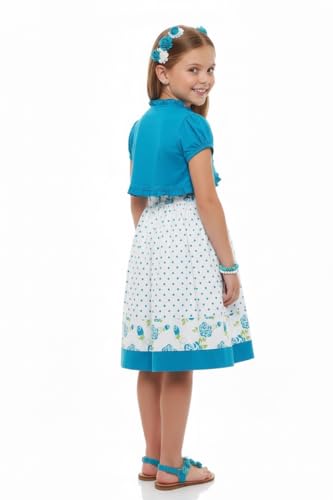 Image of ToBeInStyle Girls Two Piece Short Sleeve Dress and Matching Bolero Crop Cardigan Assorted Prints Cotton Blend Summer Outfit