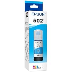 EPSON 502 EcoTank Ink Ultra-high Capacity Bottle Cyan Works with ET-2750, 2760, 2850, 3750, 3760, 3850, 4850, and other select models