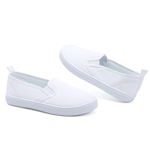 Kids White Shoes Toddlers Canvas Sneakers Slip-on Light Weight Comfortable Causal Running Shoes Skin-Friendly for Boys Girls