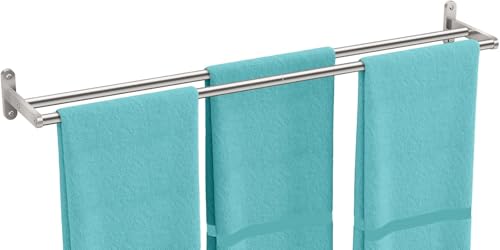 YUMORE Handtuchhalter Doppel 80CM Handtuchstange Wand Edelstahl Badetuchhalter 2 Stangen Badezimmer Handtuch Halter Wandmontage Doppelter Handtuchhalter für Bad Küche, Gebürstet