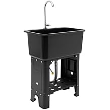 Utility Sink with Faucet for Laundry Room and Garage, Plastic Bathroom Laundry Sink Freestanding Laundry Tub Outdoor Sink Ideal for Workshop, Bathroom, Kitchen, 24" W x 16" D x 30" H Black