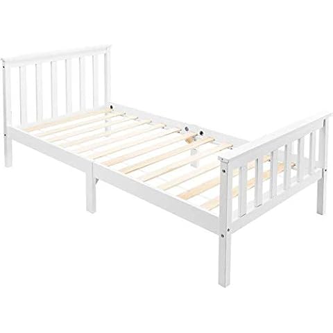 Bed Wooden Frame White Solid Pine for Adults, Kids, Teenagers (90*190cm) Cover