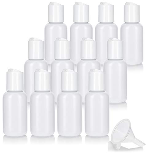 JUVITUS 1 oz/30 ml Clear Natural Squeeze LDPE Plastic Bottle with White Disc Cap (12 pack) + Funnel