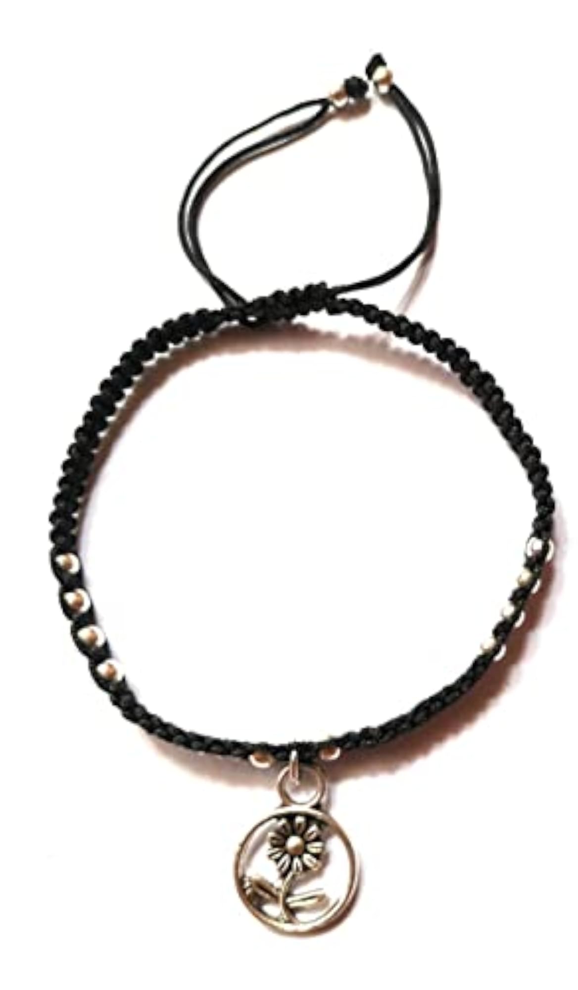 Handmade Adjustable Black Thread Silver Hanging Flower Leaf Anklet