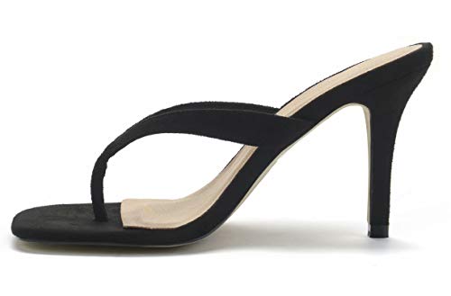 Comeshun Women Slip On Kitten Heels Mules Square Toe Flip Flops Sandals Black Size 9 #TOP3