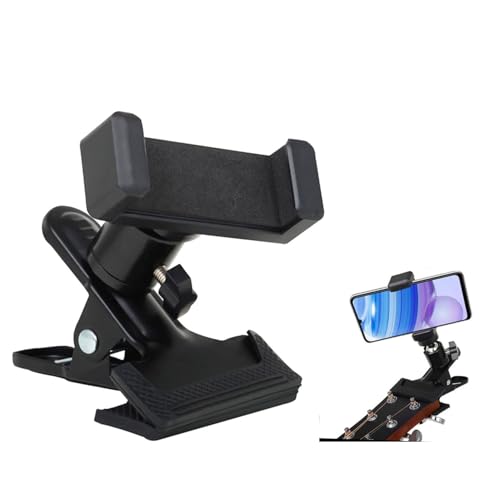 YANGWEN Supporto per Telefono per Chitarra Regolabile - Supporto Spartiti per Musicisti con Attacco a Sfera 360° - per Video Live, Lezioni e Pratica con Chitarra, Basso, Ukulele (Nero)
