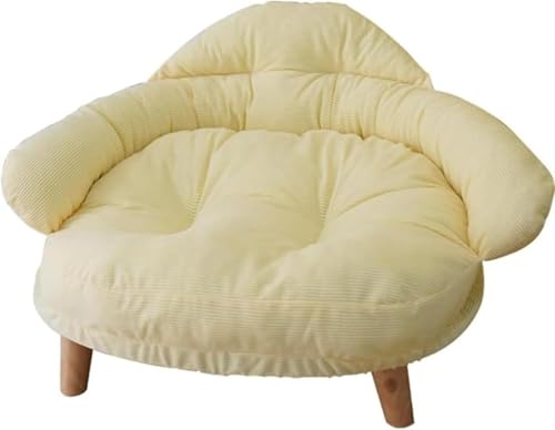 ペットソファ ペットベッド 猫/犬用 ペット家具 ローソファ 椅子 脚付き 取り外して洗えるカバー リバーシブル 冬/夏用一年中 暖かいふわふわ おしゃれかわいい インテリアリビングルーム 安定性 (イエロー,L)