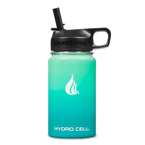 Image of HYDRO CELL Stainless Steel Insulated Water Bottle with Straw - For Cold & Hot Drinks - Metal Vacuum Flask with Screw Cap and Modern Leakproof Sport Thermos for Adults (Mint /Green 14oz)