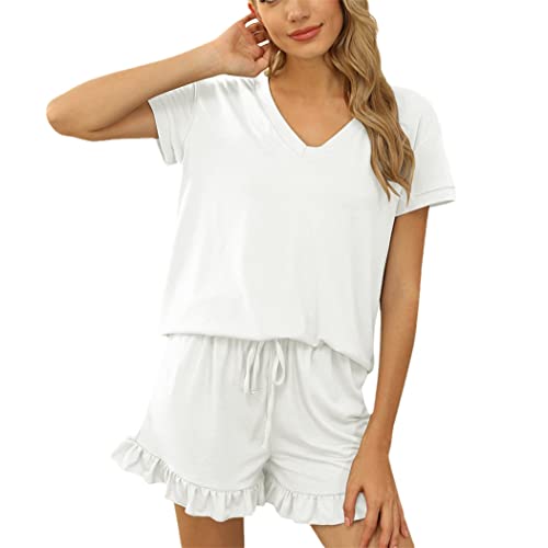 Combinaison 2 pièces femme style homewear col V pour les matinées ensoleillées de printemps