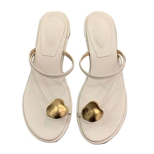XUEMML Sandals Women Flip Flop，women's Flat Slide Sandals Open Toe Slip On Sandals For Summer，block Heel Sandals Metal Buckle High Heel Flip Flops