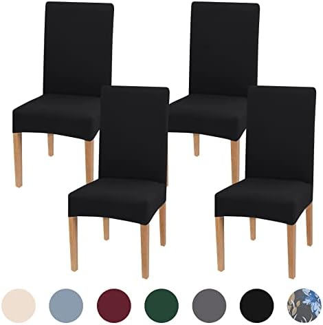 Newthinking Stretch Chair Covers for Dining Room, High Back Dining Chair Covers Set of 4, Removable and Washable Full Wrap Elastic Chair Cover for Hotel, Wedding, Kitchen, Dining Room ( Dark Grey)