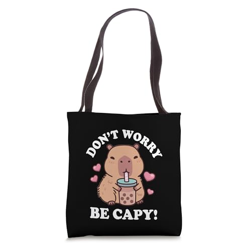 Kawaii Kids Bubble Tea Don't Worry Be Capy Girls Capybara Tote Bag