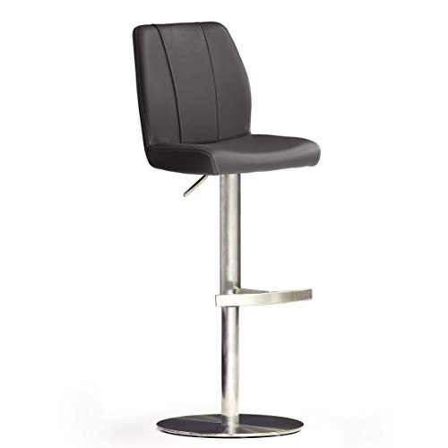Robas Lund NA.OMI Chaise de bar/Tabouret de bar, Cuir/Inox, rond/tournable 360°, environ 42 x 89-114 x 52 cm, noir