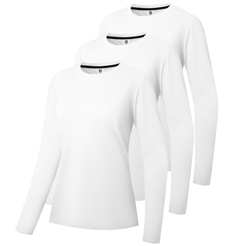 3 Pack Women's Cotton Long Sleeve T-Shirts Round Neck Moisture Wicking Shirts Comfortable Casual Tops White/White/White-04-S