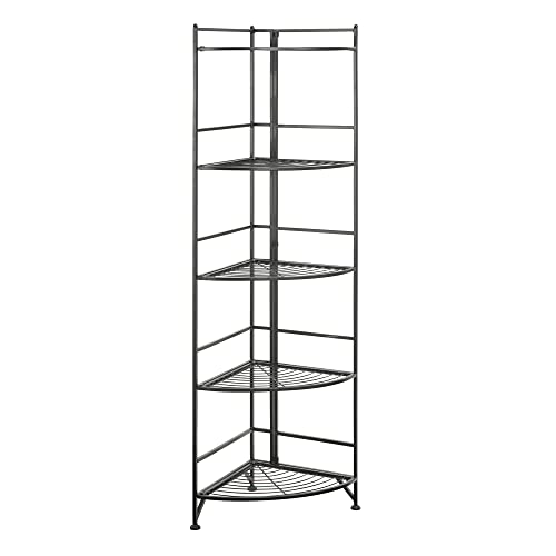 Convenience Concepts Xtra Storage Shelves - 5-Tier Corner Folding Metal Storage Shelves, Closet Organizer for Office, Laundry Room, Bedroom, Garage, Kitchen, Bathroom, Black