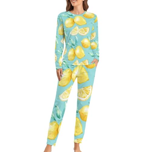 Pyjama femme citrons jaunes ensemble sleepwear haut de gamme manches longues