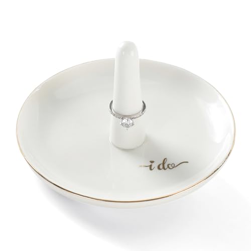 HOME SMILE I Do Ring Holder,Engagement Engaged Wedding Bridal Gifts for Newly Engaged Friend,Daughter, Sister,Newlyweds,BFF,Ceramic White - Main Image