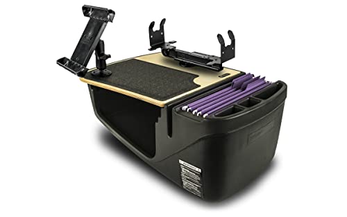 Image of AutoExec Efficiency GripMaster Car Desk for Your Vehicle Workstation and Mobile Office, Natural with 400 watt Power Inverter, Printer Stand and Tablet Mount