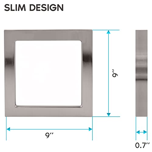 Luxrite 9 Inch Square Led Flush Mount Ceiling Light, 18W, 3 Color Selectable 3000K | 4000K | 5000K, 1200 Lumens, Dimmable Low Profile Ceiling Light, Brushed Nickel Trim - Bedroom, Hallway, Entryway #TOP4