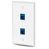 Ubrand 1 Pack cat6 Ethernet Wall Plate Outlet 2 Port RJ45 Network Female to Female Keystone Wall Coupler Jack Plate, 2-:Port-1Pack, Blue