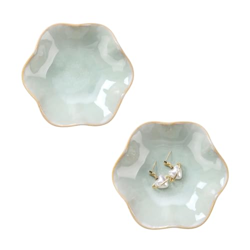 Image of JAMEND CLXP 2PCS Lotus Leaf Shape Ring Holder Dish, Small Key Bowl, Ceramic Trinket Tray Jewelry Dish Organizing Necklace Earrings for Mom Friend Sister, All Jewelries Are NOT Included, Light Green.