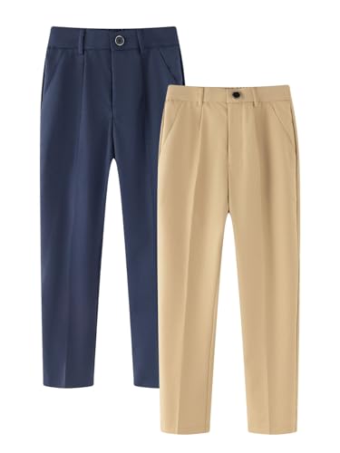 Image of HILEELANG Boys Girls School Uniform Pants Kids Dress Slacks Pants Elastic Classic Trousers 5-16 Years